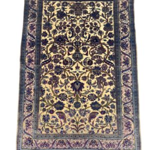 Kashan silk carpet cream floral design
