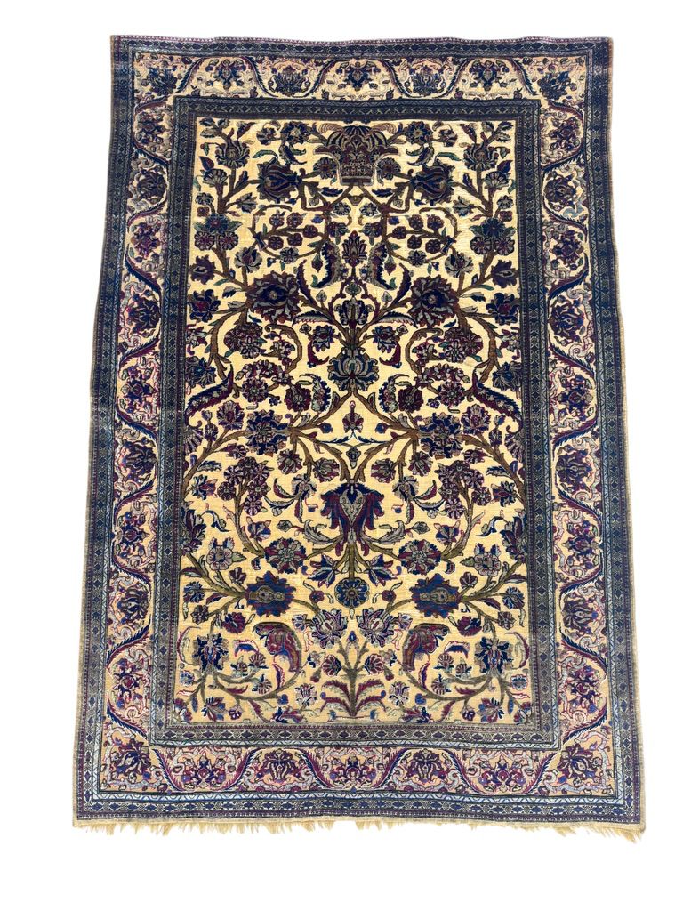 Kashan silk carpet cream floral design