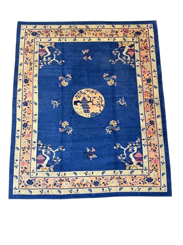 Bakhtiar palace carpet blue and cream floral design