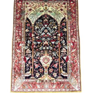 Ghom silk carpet red floral design
