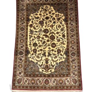 Ghom silk carpet cream floral design