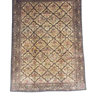 Ghom silk carpet beige geometric design