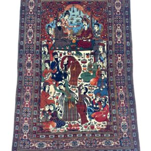 Isfahan antique rug maroon pictorial design