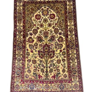 Kashan silk carpet beige floral design