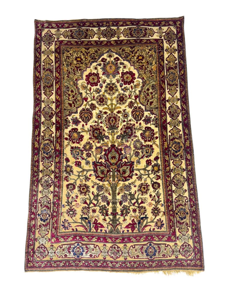 Kashan silk carpet beige floral design