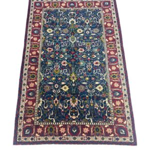 Tabriz antique rug blue traditional floral design