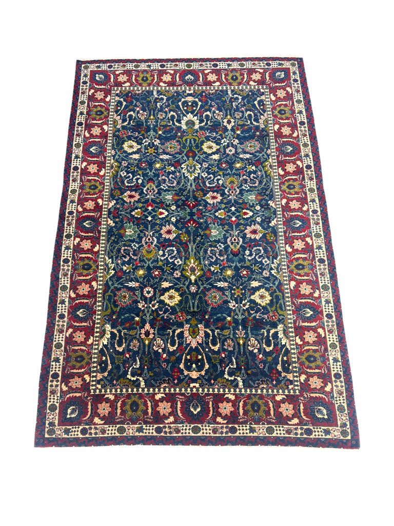 Tabriz antique rug blue traditional floral design