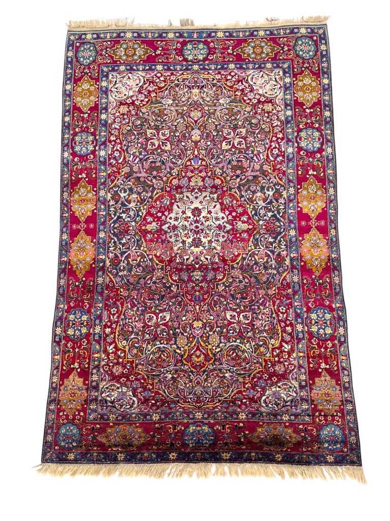 Isfahan silk carpet fine traditional design