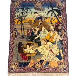 Tabriz antique rug beige pictorial design