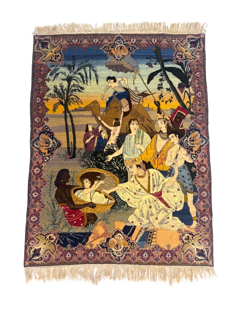 Tabriz antique rug beige pictorial design