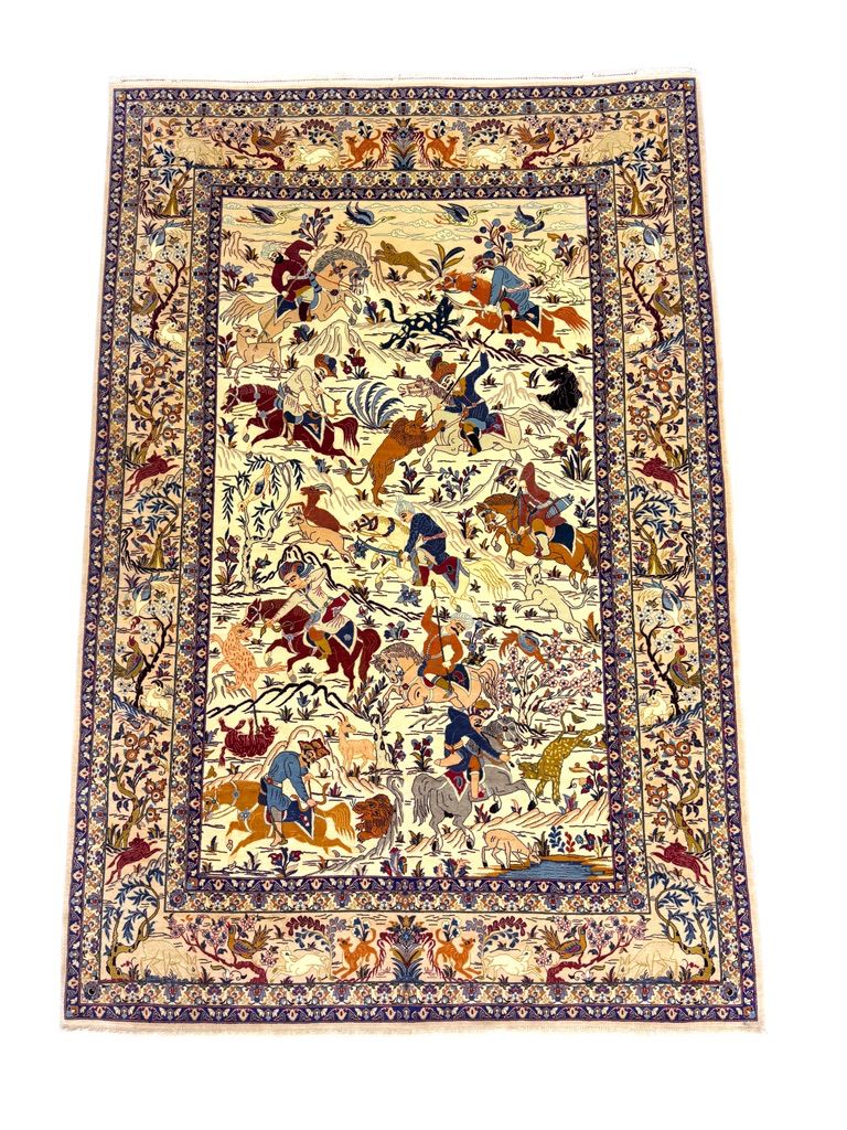 Isfahan Persian carpet beige pictorial design