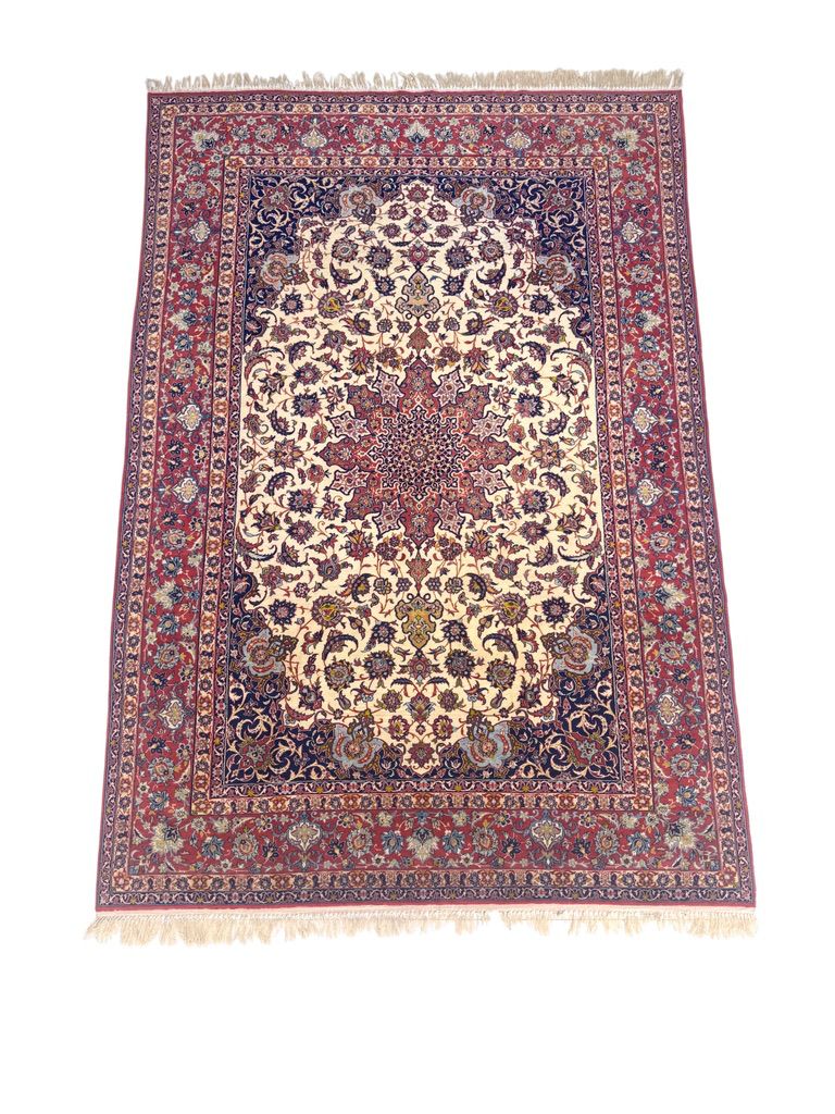 Isfahan Persian carpet cream floral design